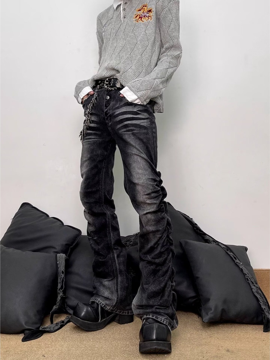 Washed Black Grey Men's Slim S - đánh giá và giá Streetwear Brand Denim